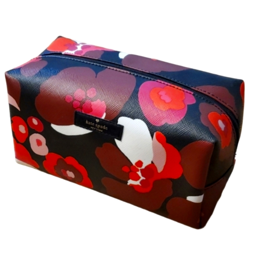 Kate Spade Davie "Laurel Way" Cosmetic Case in Black with Red Floral